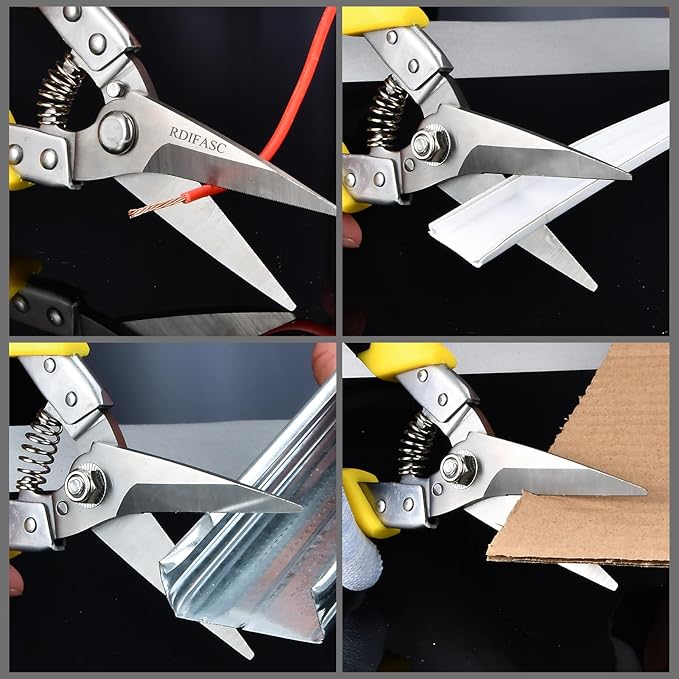 Tin Snips, Heavy Duty 8.5 Inch Straight Cut Snips with Sharp Chrome Vanadium Steel Blade, Aviation Metal Shears for Sheet Metal, Aluminum, Cardboard, and Cable