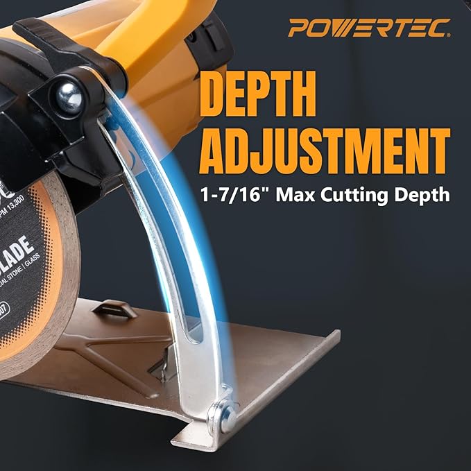 POWERTEC 4.5" Handheld Tile Saw ??12Amp/1400W Motor, Wet/Dry Cutting with Adjustable Water Feed System, GFCI Plug, Bevel & Depth Adjustment, Compatible with 4"-4.5" Diamond Blades (HTS1045)