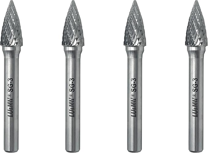SG-3 Double Cut Tree Shape Tungsten Carbide Rotary Burr with 1/4" Shank for Die Grinder and Drill,4PCS by LU&MN
