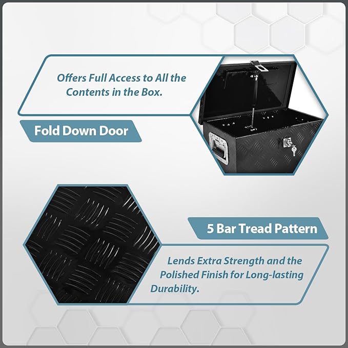 20 Inch Aluminum Truck Bed Tool Box, 5 Bar Tread Truck Tool Box with Lock&Keys, Heavy Duty Waterproof Flatbed tool box for Vans, Trailers, RVS竊똖rucks, Black(20"X12"X9.5")