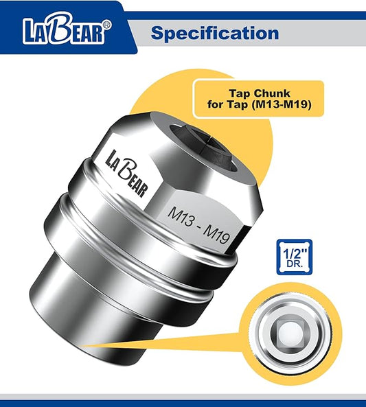 LABEAR 1/2"DR x M13?밠19 Interchangeable Adjustable Tap Chuck Adaptor ??Heavy-Duty Tap Socket for Hand Tapping