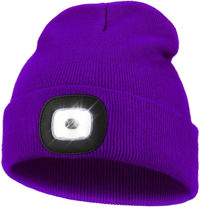 MELASA Unisex Hat with Light, USB Rechargeable Hands Free Headlamp LED Beanie, Winter Gifts for Men Dad Father Husband Him