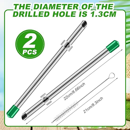 Lasnten 2 Pack Straw Puncher for Plastic Lids Lemonade Cups, Stainless Steel Straw Hole Puncher Punching Tools for Cafe Drinks Deli Container Squeezed Fresh Lemonade Stand Supplies(8.7 Inch,Green)