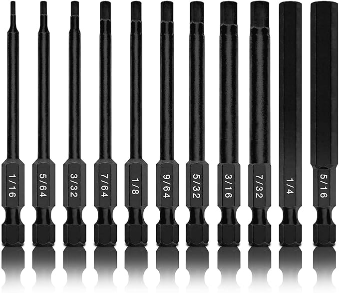 Neiko 01147A Allen Wrench Drill Bits, 11-Piece Hex Drill Bit Set, SAE Sizes 1/16" to 5/16", Magnetic Hex Head Bits, 3" Quick Release Shanks, S2 Steel, Compatible with Power Drills and Impact Drivers