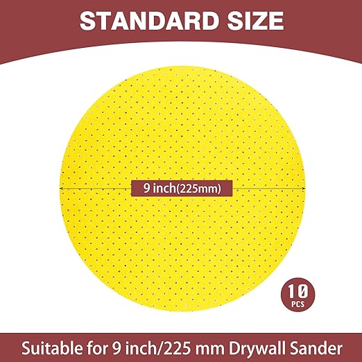 150 Grit 9-Inch Perforated Hook-and-Loop Drywall Sanding Discs, Durable Aluminum Oxide Sanding Pads for Drywall Sanders ??Improved Dust Extraction & Long-Lasting Performance (10-Pack)