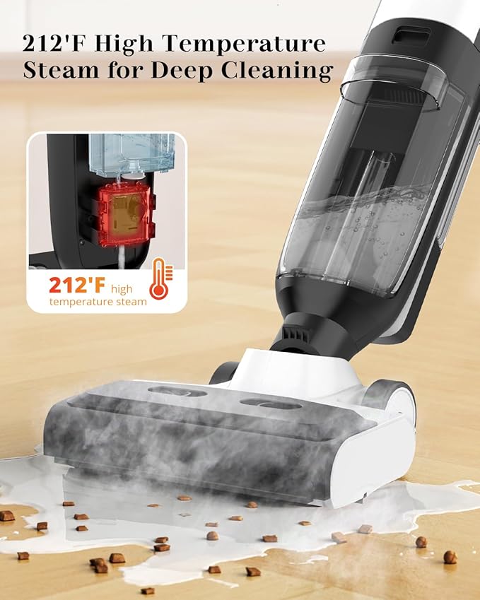4-in-1 Steam Vacuum Mop Self-Cleaning Wet Dry Vacuum for Hardwood Floors Carpets 212째F High-Temperature Steam with LED Display