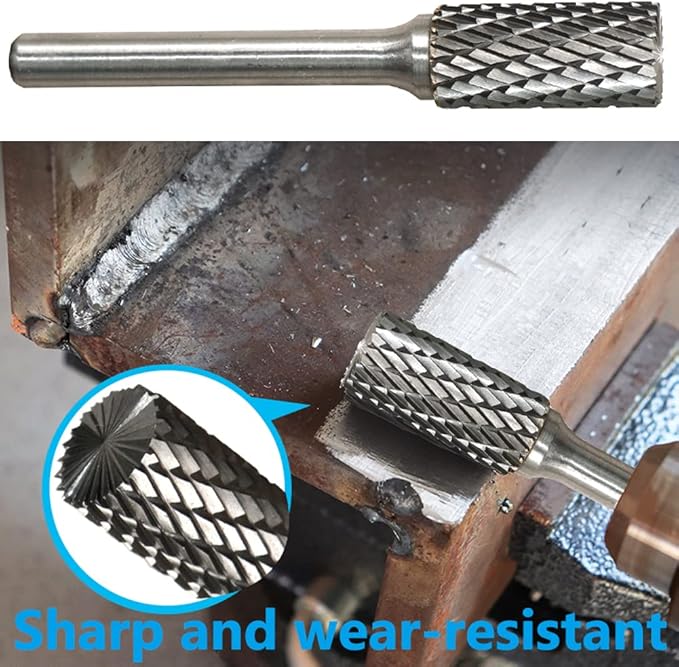 SB-5 Carbide Burr Set Tungsten Die Grinder Bits (1/2" Head Dia X 1" Cutter Length) with 1/4" (6.35mm) Shank for Die Grinder Bits Drill Rotary Tools Cylinder Shape (Pack of 5)