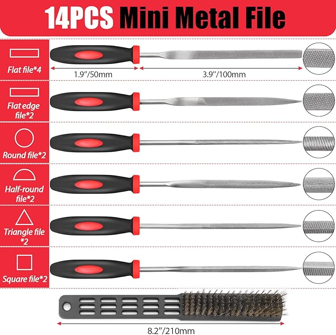 19Pcs Metal File Set,Files Tool Kit for Woodworking with Needle File,Flat,Round,Half-Round,Triangle Shapes,Brush & Carry Case for Sharpening,Wood and Steel Deburring,Craft