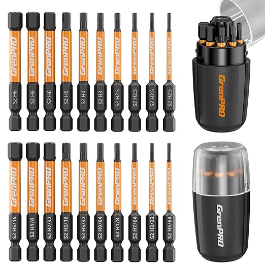 20Pcs Allen Wrench Drill Bit Set, 1/4??Hex Screwdriver Bit Set, S2 Steel Impact Driver Bit Set with Storage Organizer, CNC Machined Tips with Magnetism