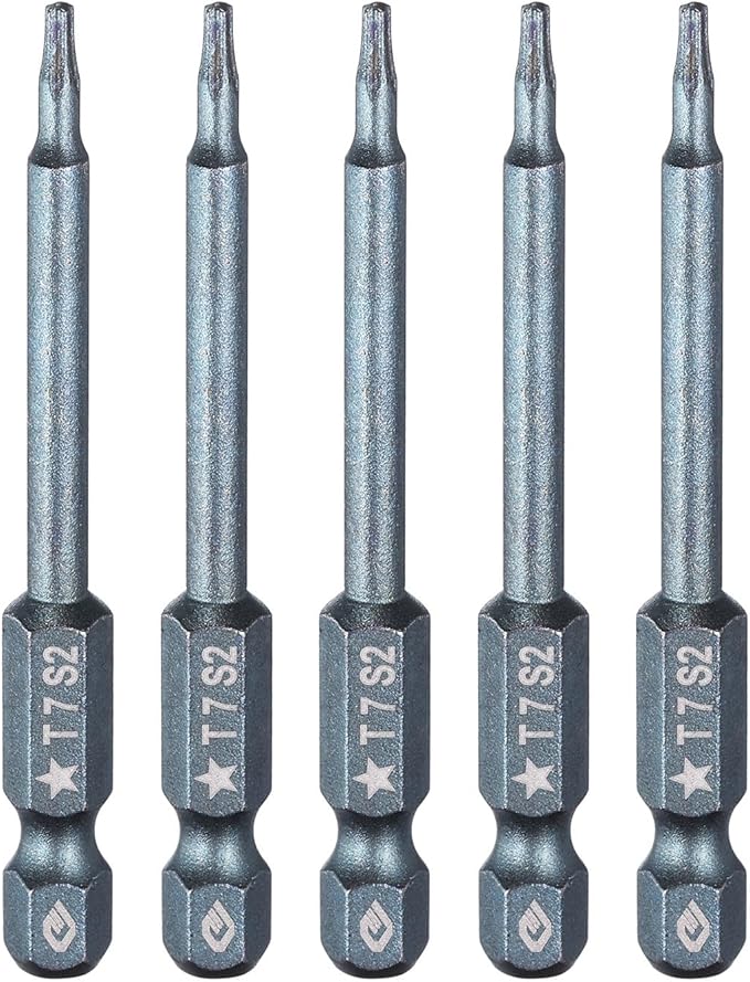 HARFINGTON 5pcs 5-Point Torx Screwdriver Bit 1/4" Hex Shank 7mm Magnetic Head 2.6" Length S2 Steel Pentagon Star Screw Driver Bit for Repair Work Electric Screwdriver, Blue