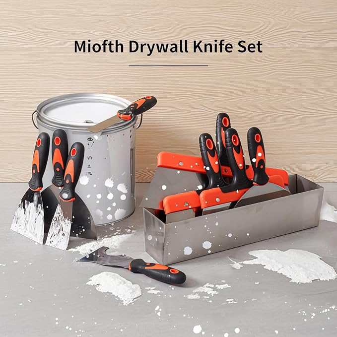 Drywall Knife Set, 10Pcs Drywall Tools Includes Stainless Steel Putty Set, Taping knife, Painter Scraper Tool & 14" Mud Pan Perfect for Joint Taping, Finishing and Patching