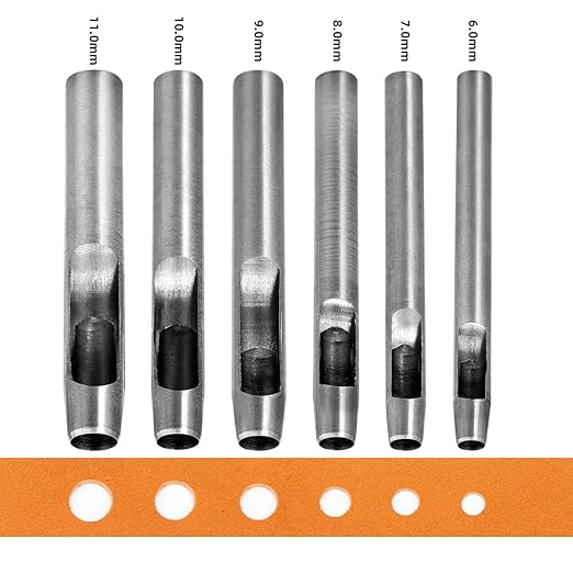 WUTA 6Pcs Hollow Punch Leather Hole Cutter 6mm-11mm Round Punch Tool Set, Leathercraft Working Kit for Watch Band, Fabric, Plastics, Gasket Belt