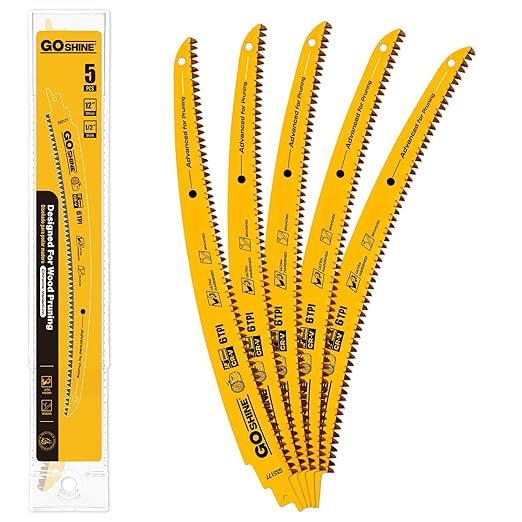 5 Pack,12 Inch Wood Pruning Reciprocating Saw Blades,6TPI Arc Pruning Blades for Reciprocating Saw, Japanese Teeth Sawzall Blades for Fast Tree Trimming & Wood Cutting,with Storage Box
