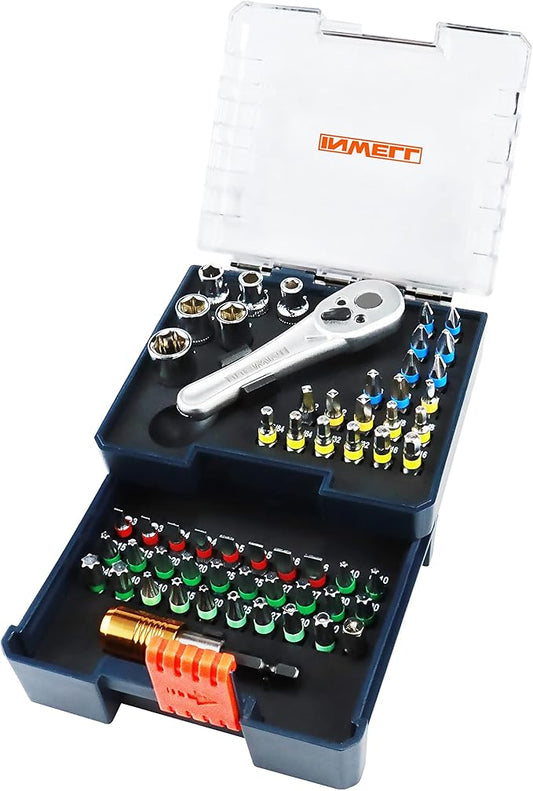 58 Piece 1/4 Inch Drive Mini Ratchet Wrench Set,Mini Socket Set,Screwdriver Bit Set with Phillips,Slotted,Hex,Trox,Tamper Proof Torx,Quick Release Bit Holder