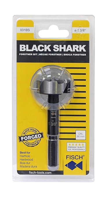 Fisch Black Shark Forged Steel Forstner Drill Bit for Woodworking, Precision Wave Design, Clean Cuts in Hardwoods, MDF, and Plywood, FSA-367543, Made in Austria (1/2 inch)