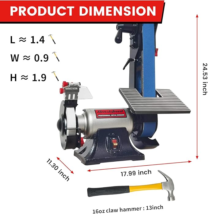 Bucktool Combo 2" x 42" Belt Sander 6" Bench Grinder, Knife Sharpener with Large Work Table BG2600 Upgraded Model