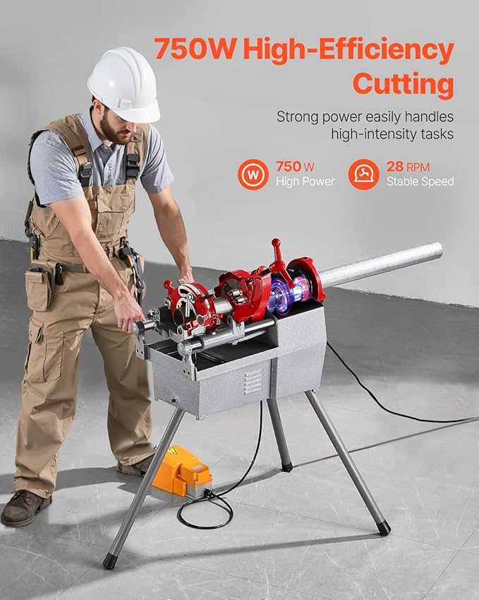 VEVOR Electric Pipe Threader Machine, 750W 28RPM Threading Cutting Machine, 1/2 to 2 inch Pipes Threading Cutter Tool with Foot Pedal for Plumbing, Automotive Repairs, Metalworking