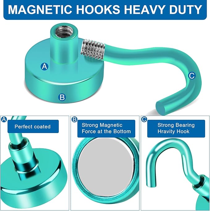 LOVIMAG Cruise Ship Essentials, 120Lbs Cruise Door Magnets, Green Cruise Magnetic Hooks, Magnetic Hooks Heavy Duty for Hanging Celling, Grill, Refrigerator Kitchen-6 Pack