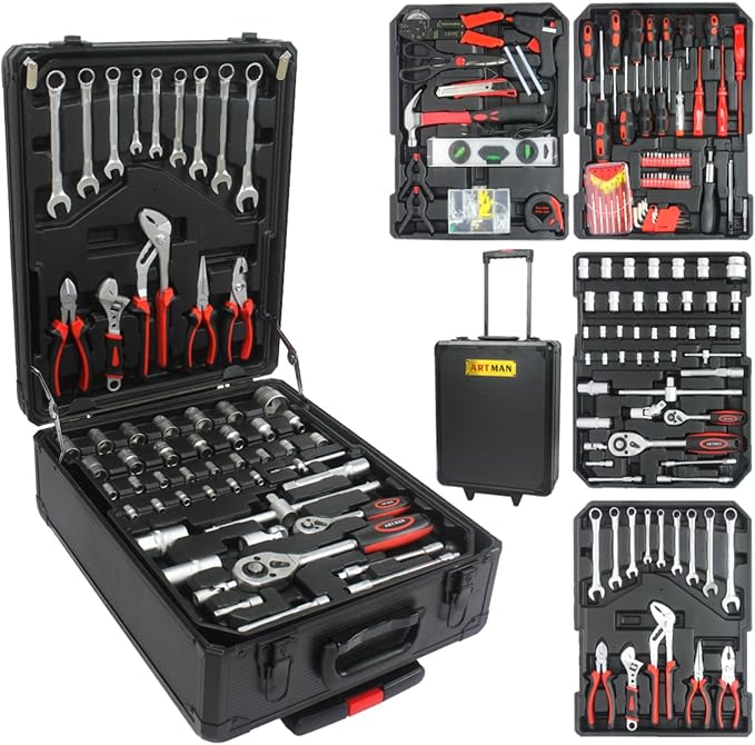 899pcs Home Repair Tool Set with Rolling Tool Box, 4-Drawer Toolbox Storage Case, General Household & Maintenance Tool Kit for Handyman, Garden, Homeowner - Black