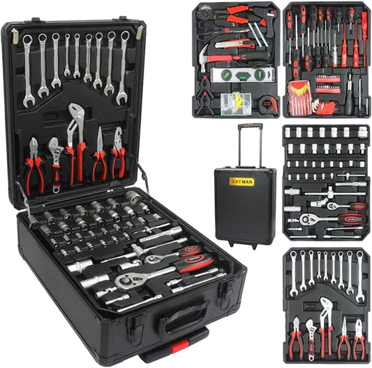 899pcs Home Repair Tool Set with Rolling Tool Box, 4-Drawer Toolbox Storage Case, General Household & Maintenance Tool Kit for Handyman, Garden, Homeowner - Black