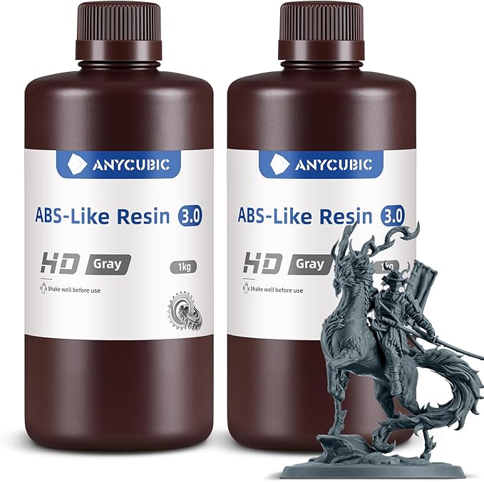 ANYCUBIC ABS-Like Resin 3.0, 3D Printer Resin with Enhanced Strength and Toughness, High Precision and Minimal Shrinkage, Wide Compatibility for All LCD Resin 3D Printers (HD Grey, 2kg)