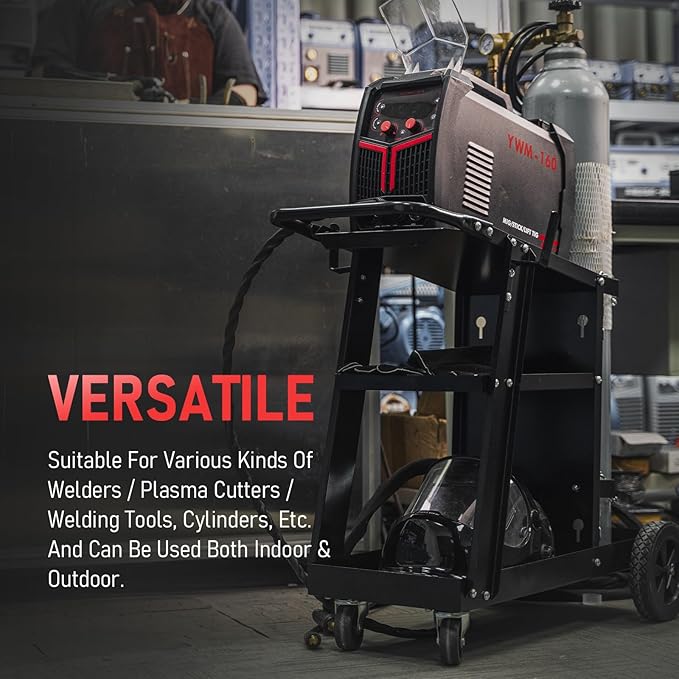 YESWELDER Welding Cart for TIG MIG Welder and Plasma Cutter, Tilt-Table Large Storage 360째 Rolling Welding Trolley