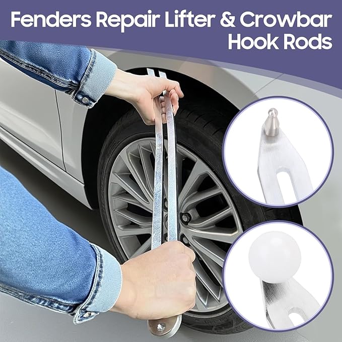 Car Dent Removal Tool Kit,Curved Stainless Steel Dent Puller with M8 Thread, Fenders Repair Lifter & Hook Rods for Cars, Motorcycles, Refrigerators(Auto Body Repair)