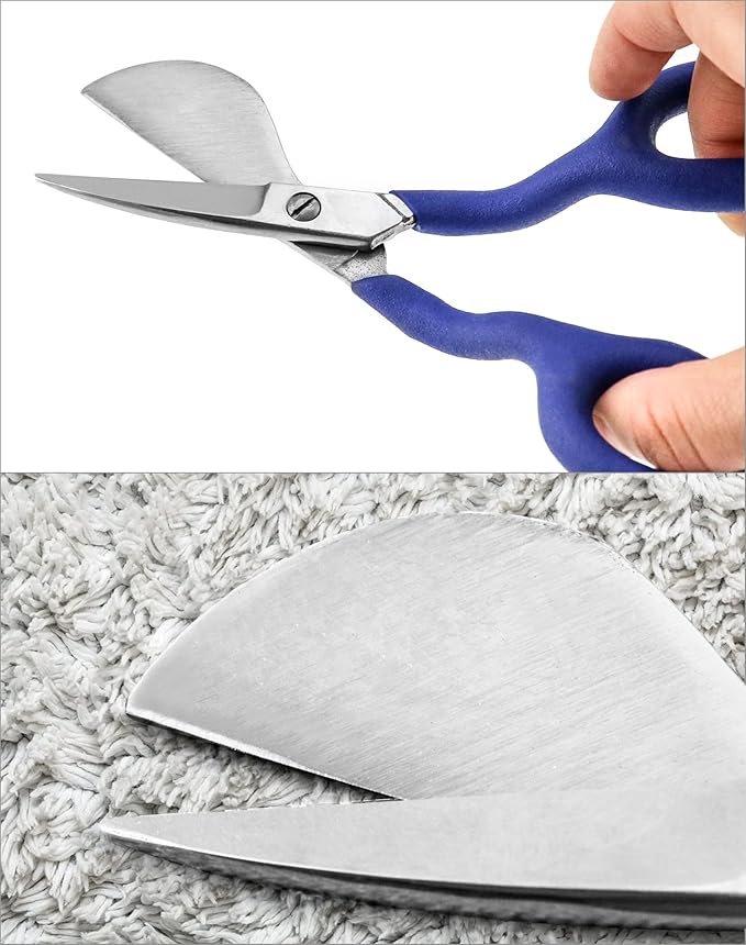 QWORK Duckbill Shears, 7 in Duckbill Applique Scissors, for Carpet Pile, Carpet Punch - Blue, 2 Pack