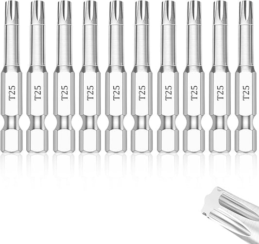 T25 Torx Bits(10-Pack 2 Inch), 1/4 Inch Hex Shank S2 Steel Magnetic star 6 Point Screwdriver bit set