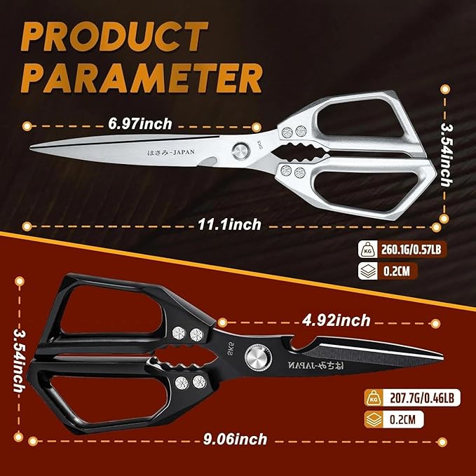 HUUSK Kitchen Scissors Set Upgraded - Stainless Steel Kitchen Shears, Sharp Meat Scissors, Heavy Duty Poultry Shear, Japanese Cooking Scissor Dishwasher for Food, Christmas Gifts for Men Women