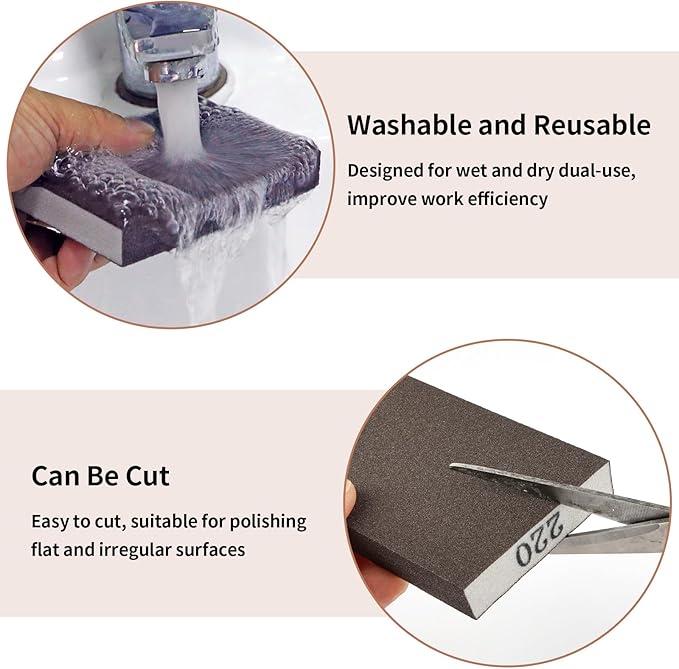 8 Pack Sanding Sponge, Sanding Blocks 220 Grit, Sand Paper for Wood Furniture, Sander Pads, Washable and Reusable Sandpaper for Drywall Metal Glasses Repair (220 Grit)
