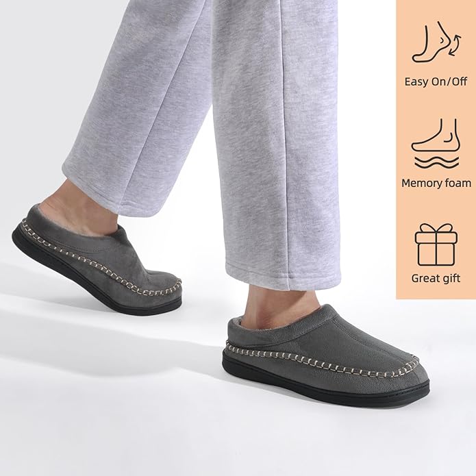ATHMILE Mens House Shoes Fuzzy Warm Moccasin Memory Foam House Slippers for Men Cozy Winter Mens Slippers for Home Bedroom Indoor Outdoor