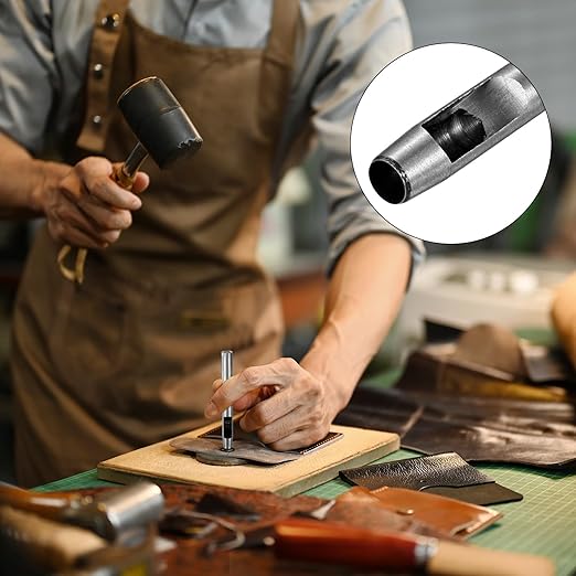9MM Leather Hole Punch Tool [4PCS] - Metal Round Belt Hole Puncher Use for Leather Working & Belts & Watch Band & Paper & Plastic - [Silver Tone] Round Hollow Tools