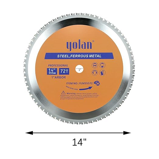 Yolan 14” Circular Saw Blade with 72 Teeth, Carbide Tipped, 1 Inch Arbor for TCT Miter Saw Blade,Cermet Tip,Cutting Metal & Steel