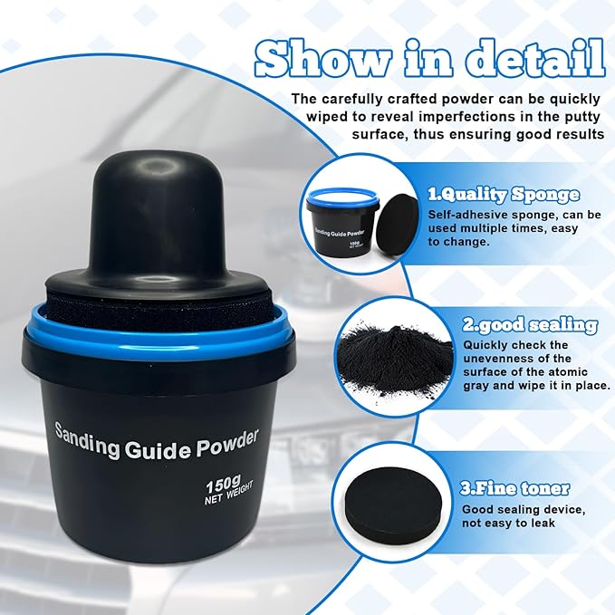 Black Dry Guide Coat Auto Body, Powder Guide Coat for Bodywork, Auto Body Tools Sanding 150g
