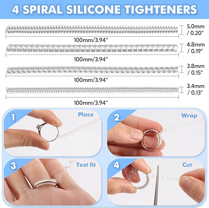 Anpro Ring Size Adjuster for Loose Rings, 52 Piece 4 Style for Different Band Widths Ring Sizer Adjuster Set, w/Polishing Cloth,Ring Size Measuring Tool
