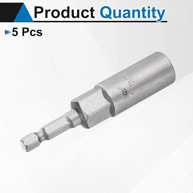 HARFINGTON 5pcs Nut Driver Drill Bit 11mm Metric Socket 1/4" Hex Shank 3.15" (80mm) Long 6-Point Sockets Quick Change CR-V Steel Bolt Setters for Power Drill Drivers