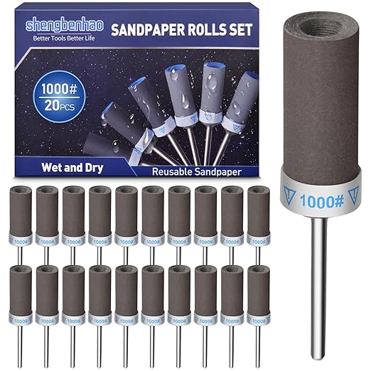20Pcs 1000 Grit Sanding Drums Sandpaper Sticks Set for Dremel Rotary Tool with 1/8" Shank, Sanding Bits Kit Rotary Tool Accessories for Metal Rust Removal/Jade Polishing/Stone Grinding (1000 Grit)