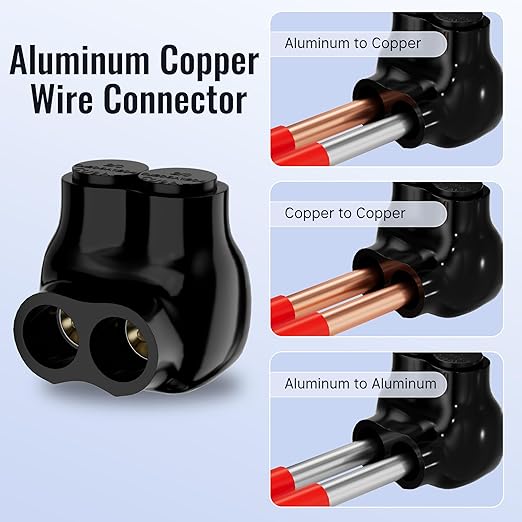 Insulated Connector 2 Port Multi Tap Connector 2/0-6 AWG Single-Sided Entry Aluminum to Copper Wire Connectors Slotted Allen Hex - 6 Pack