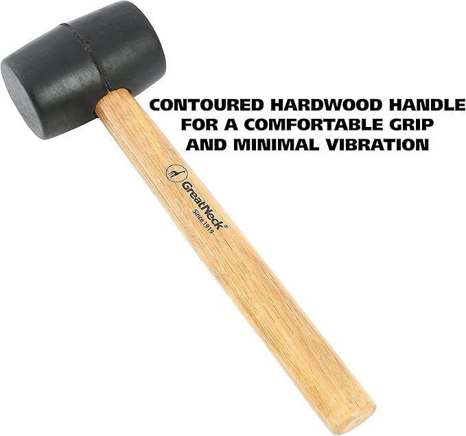 GreatNeck RM8 Rubber Mallet, 8 Oz. Rubber Hammer, Mallet with Hardwood Handle, Surface-Safe for Woodworking, Automotive, and Tile Projects