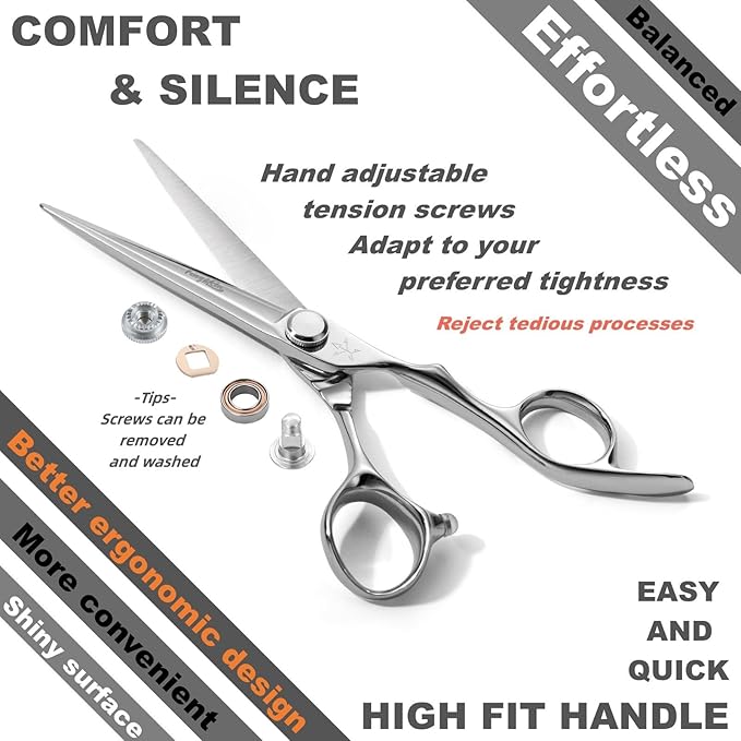 High-end Professional Extremely Very Sharp Barber Hair Cutting Scissors Hairdresser Shears For Hair 6 Inch Haircut Scissor Made Of Dynamic Steel Alloy For Hairdressing Salon and Home Use