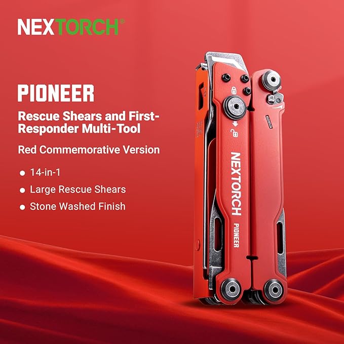 NEXTORCH PIONEER MT20 14-IN-1 Multi-tools Full-Size,Versatile Multi-tool Set with Scissors Needle Nose Pliers Pocket Clip Multi-tool (RED with Glass Breaker)