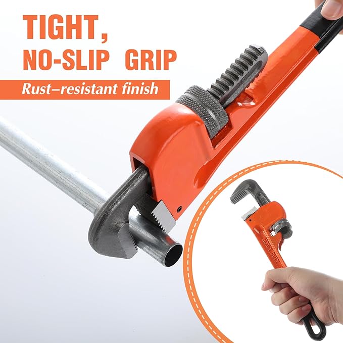 Lanties 6 Piece Heavy Duty Pipe Wrench Set - 8", 10", 12", 14", 18", 24", Adjustable Chrome Vanadium Steel Plumbing Wrench Set with Soft Handle & Gloves for Plumbers, Pipeline, Auto Repair(Orange)
