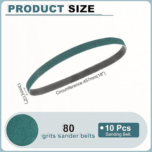 HARFINGTON 1/2 x 18 Inch Sanding Belts, 10 Pcs 80 Grit Zirconia Abrasive Belt Sander File Belt for Woodworking, Metal Polishing, Knife Sharpener