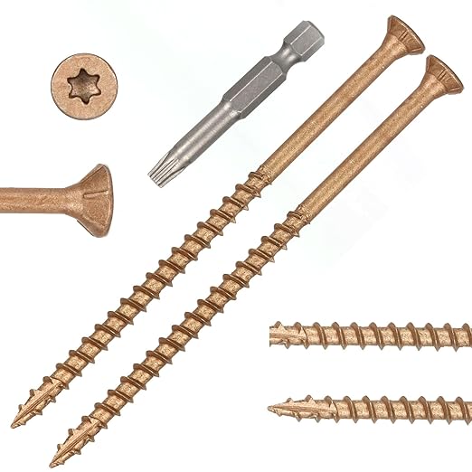 Wood Screws #10 x 4?쇺? T25 Star Torx Drive Flat Head Deck Screws, Brown, 52Pcs (1lb)