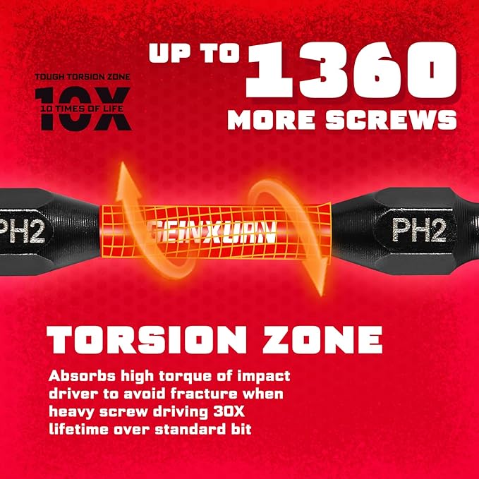 10Pcs PH2/PH2 Impact Double End Screwdriver Bit Set, 2.56 in. #2 Phillips Power Driver Bits, Magnetic S2 Steel PH2 Screwdriver Bits Set with Storage M-Box