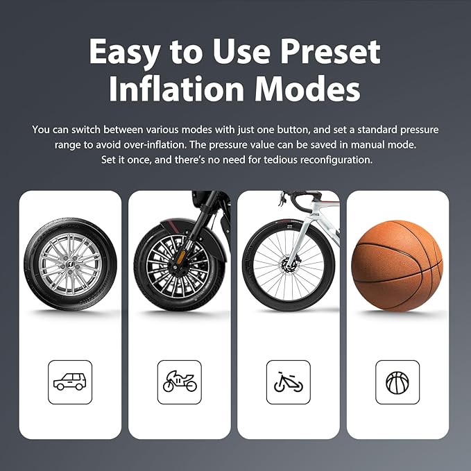 BUVAYE Tire Inflator Portable Air Compressor, 150PSI Portable Air Pump, 12V DC Cordless/Corded Air Pump with Pressure Gauge Emergency LED Light for Tires, Bicycle, Balloons with EVA Bag