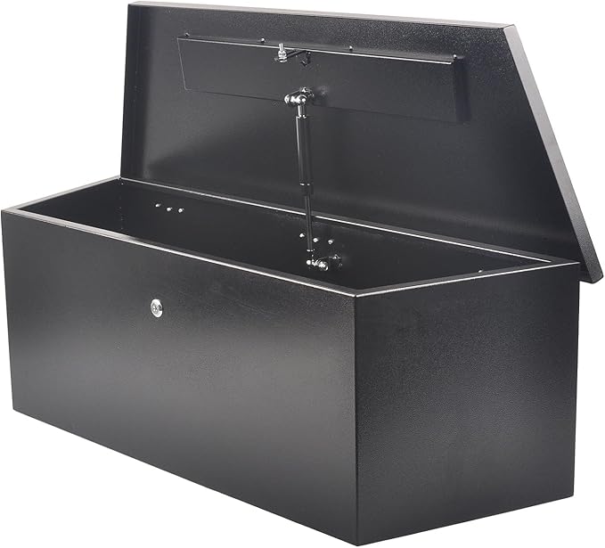 35 Inch Steel Tongue Tool Box with Lock and 2 Keys, Underbody Storage Truck Bed Organizer Toolbox for Trailer Pickup RV, Job Tool Chest, 35 X 12 X 11.8 Inch, Black