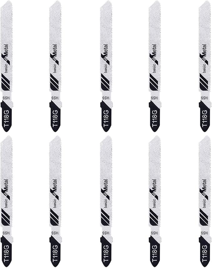 TAROSE 10-Piece T118G 3 Inch 32 TPI Assorted T-Shank Jig Saw Blades Set for Cutting Metal
