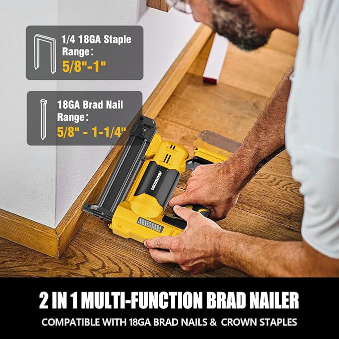 18GA Cordless Brad Nailer for Dewalt 20V Battery (Tool Only), 2 in 1 Cordless Nail Gun with 1000 Nails and 500 Staples, Nail Gun Battery Powered for Home Improvement & Woodworking
